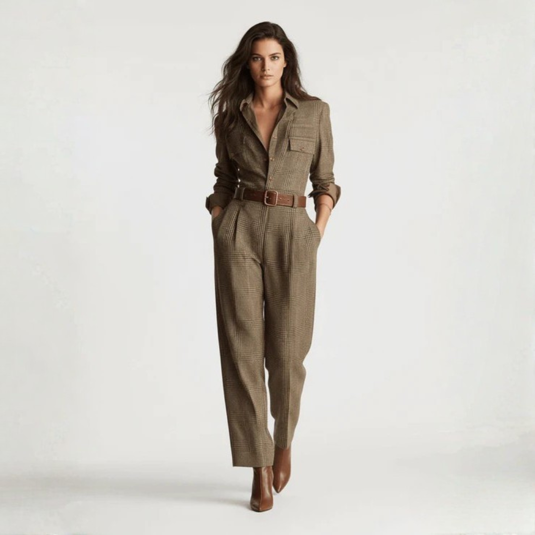 Tamara | Elegantní tweed texturovaný kostkovaný overal