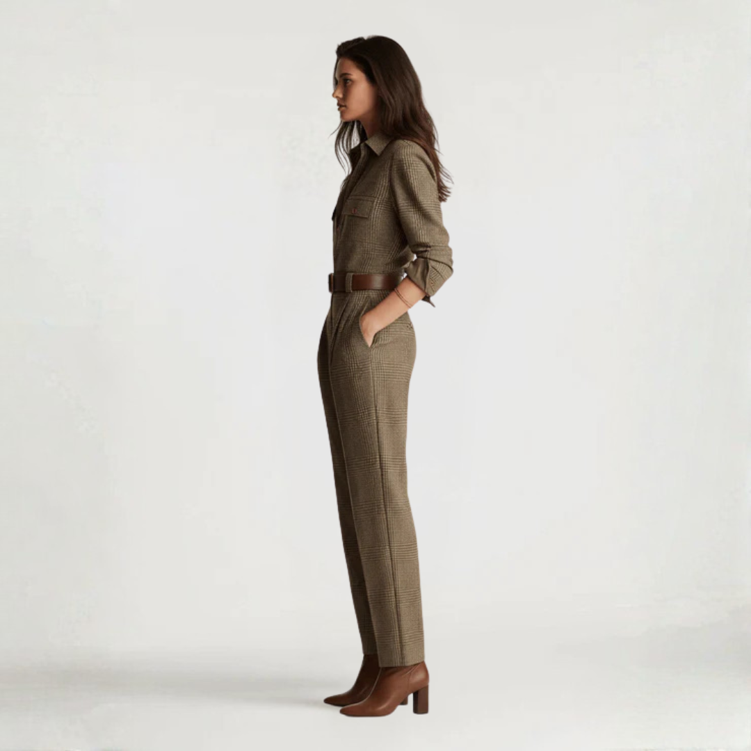 Tamara | Elegantní tweed texturovaný kostkovaný overal